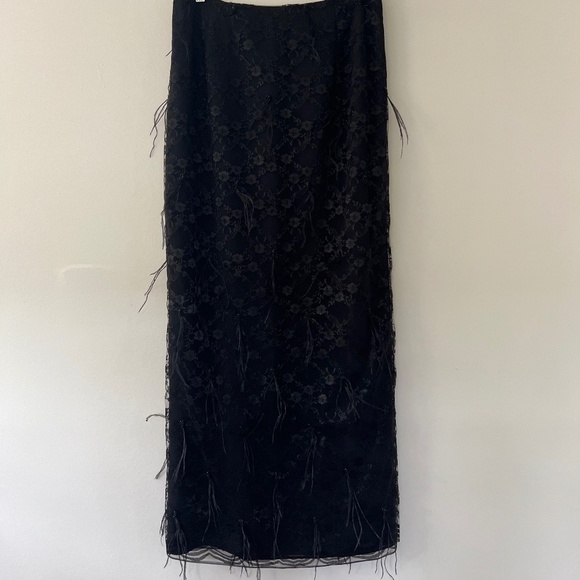 Vintage 80's Chetta B Black Maxi Skirt Lace Beading Ostrich Feather Zip Size 10 - Picture 1 of 9